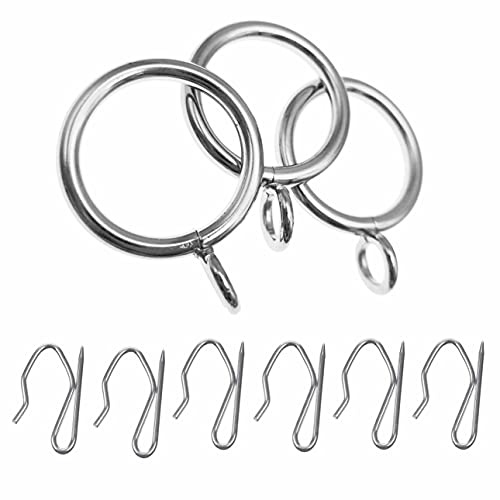 20 pièces 25 MM Anneau de Rideau en métal argenté avec oeillet et 20 pièces Crochets en métal pour draperie pour Rideau à Plis Crayon