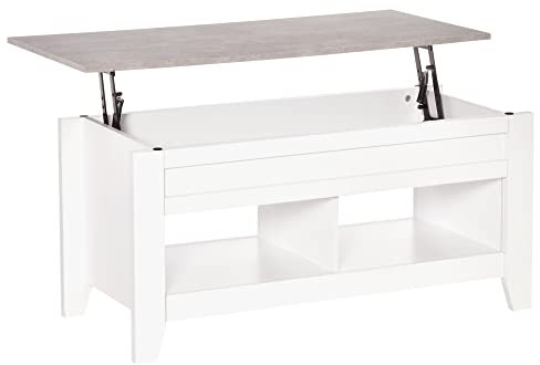 HOMCOM Table Basse Plateau relevable, Table de Salon avec étagères et Compartiment caché,105 x 50 x 49-62,5 cm pour Salon, Chambre, Aspect marbre Gris