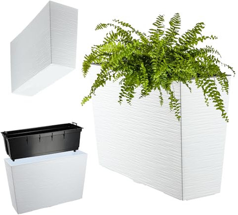 KADAX Flower Box in plastica, 18,5x55,7 cm, 5 colori, vaso di fiori con nastri di irrigazione, scatola di con inserto, gioco floreale (rettangolare, pattern graffi, bianco)