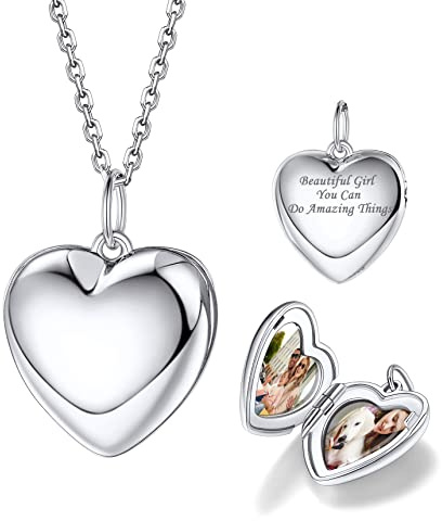 Bestyle Collar Plata de Medallón Foto Collar de Corazón Collares Personalizados Collar Mujer Guardapelo Joyería Personalizada
