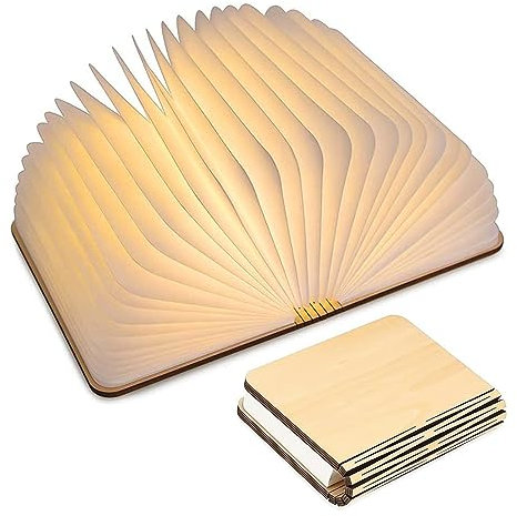 SANOTO Buchlampe, Buchlampe Faltbar Holz Buch Lampe Book Light Lampe Buch LED Buchlampe, USB Wiederaufladbar, Originelles Geschenk für Sie Eltern Kinder Freunde –Weißer Ahorn (20 * 16 * 2.5CM)