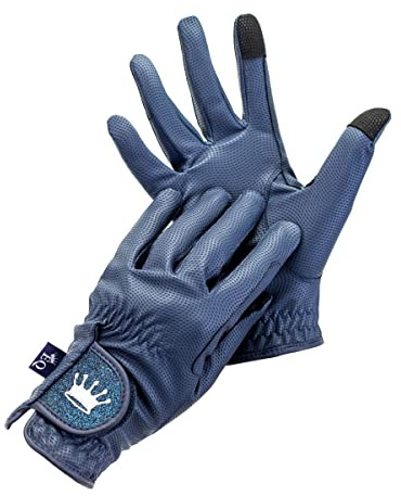 Equestrian Queen - Guanti da equitazione funzionali da donna con compatibilità touchscreen, grip antiscivolo e design elegante - Perfetto per l'equitazione - per donne e ragazze - Bali (blu scuro, S)