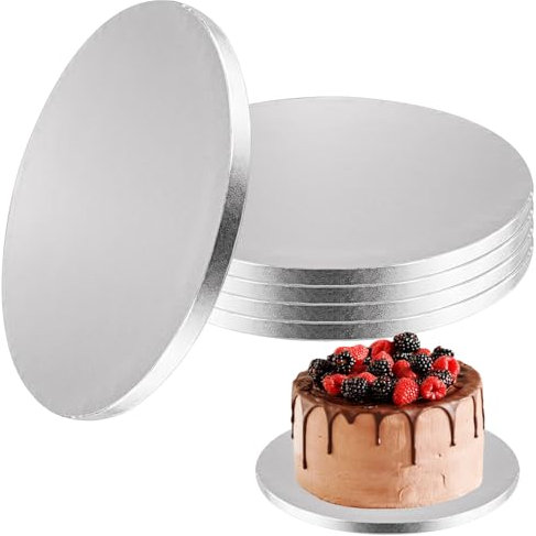AKOLAFE 6 Stück 30CM-13MM Tortenplatte 30cm Tortenunterlage Rund Silber Cakeboard Rund 12 inch Cake Board Wiederverwendbar Tortenplatte Pappe Einmal Tortenunterlagen für Transport Kuchen und Torten