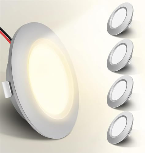4 Pack 12V Led Lights Dimmable Full Aluminum Recessed Mount Ceiling Light 3W Roof Downlight for T4 T5 Campervan Motorhome Boat Living Room Bedroom Kitchen 3000K Warm White (Silver)
