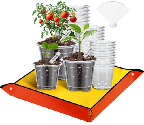 Mactoou Godets pour Semis avec Tapis de Rempotage, 30 Pièces 8.9cm 10.2cm 12.7cm Pots de Fleurs avec Trou de Drainage, Pots Semis Plastique avec Etiquette pour Intérieur, Extérieur, Jardin
