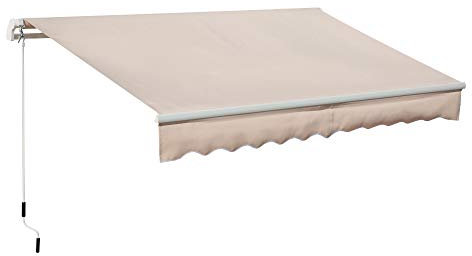 Outsunny Toldo Manual Retráctil 295x200 cm Toldo para Balcón con Manivela de Metal Impermeable y Anti-UV Toldo Enrollable de Exterior para Jardín Terraza Ventanas Beige