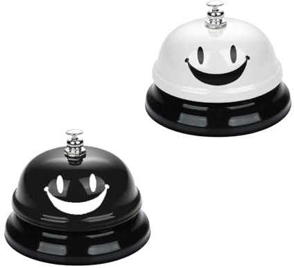 2 Stück Tischglocke,Tischklingel,Schwarz-Weiß-Smiley Bell,Klingelservice,Rufglocke,Rezeptionsklingel,Dinnerglocke,Lächelnglocke Fur Restaurant Küche Hotel Bars Service Haustier
