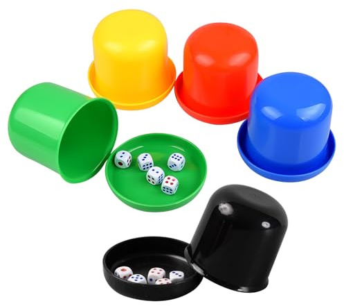 BORFUE 5pcs Dice Game Set Plastic Dice Shaking Cup Dice Toy with Cover Base Party Game Supplies for Bar Party Family Party Colorful