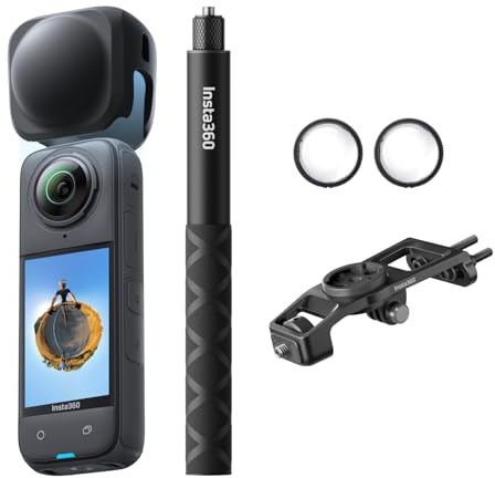 Insta360 X4 Pack vélo de Route (indépendant) - Caméra d'action 360° 8K étanche, vidéo Grand Angle 4K, Effet de Perche à Selfie Invisible, protège-objectifs Amovibles, 135 Min d'autonomie