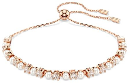 Swarovski Matrix-Armband, weiße Kristalle im Rundschliff und Kristallperlen in einer roségoldfarbenen Fassung, One Size, Edelstein Kristallperlen Roségoldfarben Edelstein, Zirkonia Kristallperlen