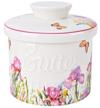 Buttertopf aus Keramik mit Wasserlinie, Halter für Theke, französische Schale mit Deckel für streichbare frische Butter (Frühlingsrosa)