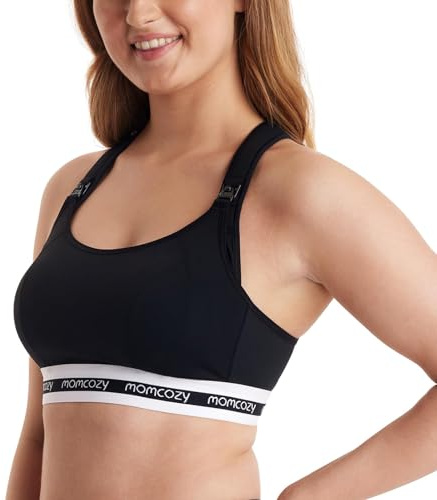 momcozy Soutien Gorge Allaitement FB011, Brassiere Allaitement Sport à Maintien Léger, Soutien Gorge de Grossesse sans Armature avec Coques Rembourrées