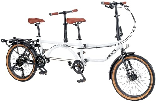 GRELiving Folding Tandem Bike for Adults,20 Folding Bike Dual Drive Tandem Bicycle,Foldable with Rolling Stand for Easy Transport (White)