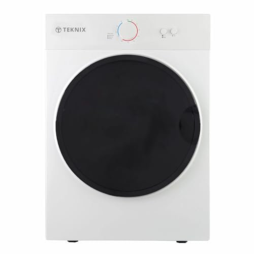 Teknix TKV3W Compact Freestanding 3kg Vented Mini Dryer - 3 Heating Functions - Anticrease Technology - White, H69.0 x W49.0 x D47.5 (cm)