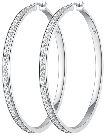 Orecchini da donna BMMYE in argento Sterling/oro con strass per orecchie sensibili 30/40/50/60mm, 60 mm, Argento sterling, Nessuna pietra preziosa