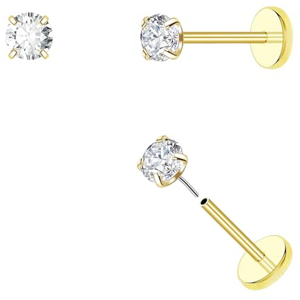 DAI JY 20 g trådlösa örhängen med platt rygg allergivänliga titan små små små örhängen push in CZ näsdubbar för kvinnor män labret brosk helix conch Medusa Monroe Tragus piercing smycken