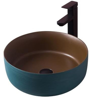 YQINQIN83B Fregadero de baño Lavabo Redondo de cerámica Verde, Lavabo de Lujo for baño sobre encimera. Lavabo de tocador