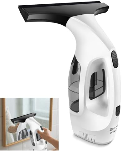 DayPlus Kabelloser Fensterreiniger Wiederaufladbar mit 3500mAh Batterie, mit 28cm Squeegee und 24cm Mocrofiiber Tuch für Fenster, Fliesen, Spiegel