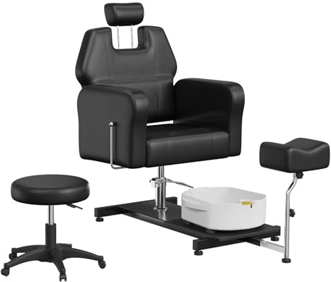 Niwugady Silla de pedicura regulable en altura, giratoria 360°, silla para el cuidado de los pies con reposapiés ajustable y reposapiés de masaje desmontable, silla de pedicura de PVC ergonómica