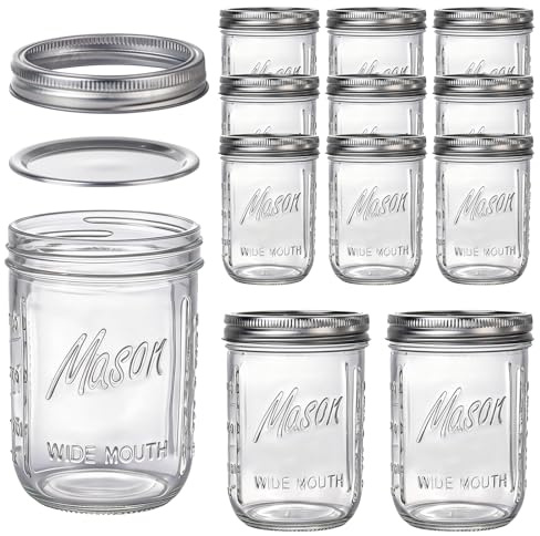 WELLIFE 12 Pack 16 oz Mason Jars with Lids, Wide Mouth Glass Canning Jars, Airtight Leak-Proof Storage Jars for Food, Pickling, Fermenting