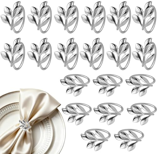 Servettring, silver, 20 st, elegant metall, servettring, jul, servettspännen, blad, naporringar för bordsdekoration, alla hjärtans dag, påsk, bröllop, middag, fest