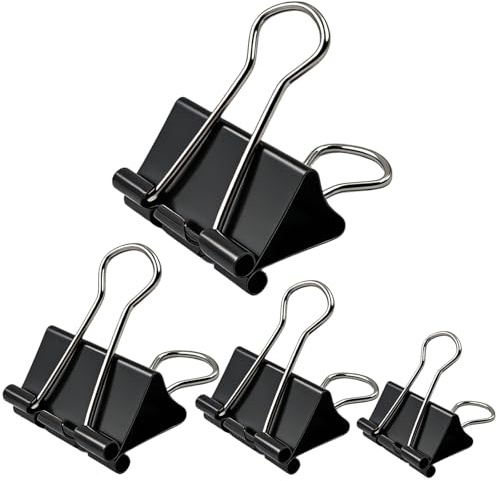 100 Pcs Binder Clips Black, Assorted Size Foldback Clips 32mm 25mm 19mm 15mm Metal Bulldog, Paper Clips Clamps Clips for Office Supplies, Home, Kitchen, Shops, School Document Organizing (Black)