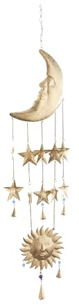Deco 79 Metal Sun and Moon Windchime with Glass Beads and Cone Bells, 9 x 1 x 39, Gold