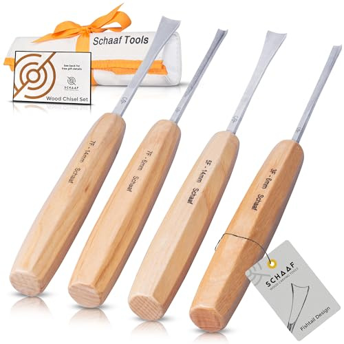 High-Quality Wood Carving Tools Set of 4 Fishtail Chisels and Gouges, Razor Sharp CR-V 60 Steel Woodworking Tools, Wood Carving Chisel Set for Beginners and Professionals