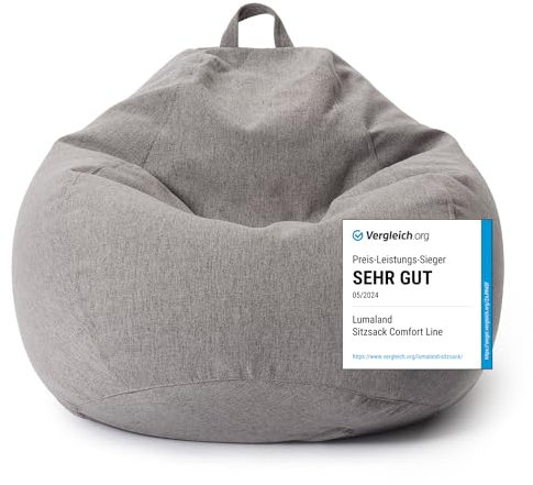 Lumaland Sitzsack Comfort Line | Indoor Beanbag 100x120x50cm mit mehr als 2,4 Mio. anpassbaren EPS-Perlen | Weiches & Komfortables Bodenkissen | Sessel für Kinder & Erwachsene | 315 L [Hellgrau]
