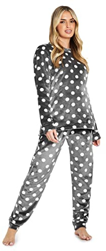 CityComfort Pyjama Femme - Ensembles de Pyjama à Pois en Polaire (M, Gris Foncé)