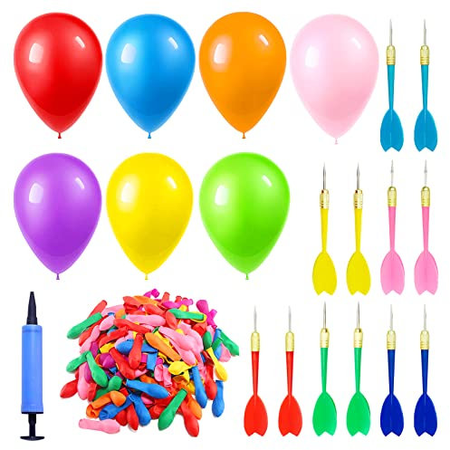 Lets Joy Ballon Spiel Set, 12 Stück Dartpfeile Pfeile und 500 Stücke Latex Ballon mit 1 Ballonpump, Latex Ballon Dartspiel für Karneval Kindergeburtstag Zirkusdekorationen