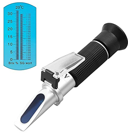 BOWONG Refractometer Brix Sugar 0-32% Wort SG 1,000-1,130 Wort refractive Index Plato Sugar Content Measuring Device for Word and Beer Brewing with ATC Function