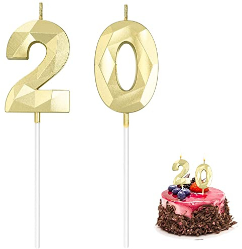 Bougies Joyeux 20e Anniversaire, Dorées 3D, Happy Birthday pour Fête et Mariage