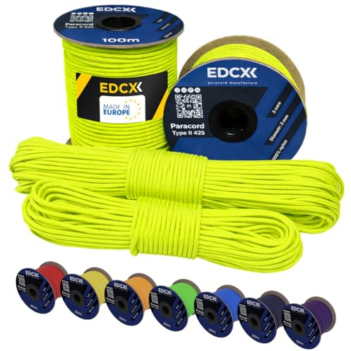 EdcX 3 mm Nylon Paracord 425 (15, 30, 50 and 100m) – 3 mm Type II, 100% Nylon Rope, 3 Strand Rope, 3 mm Nylon Rope in Many Colors (Sofit Yellow, 50 m)