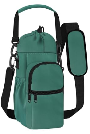 Turmaster Wasserflaschenhalter mit Gurt,isolierte Flaschen Tasche mit 2 Front- und 2 Seitentaschen, Trinkflasche Tasche für Sport, Wandern, Camping