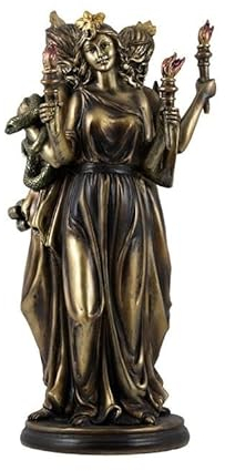 DRW Figura di Hekate Dea della Magia Guardiana della Notte e Dea degli Stregoni e Stregoni Finitura Bronzo in Resina Dipinto a Mano 10x10x29 cm