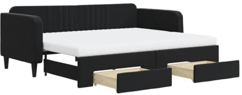 vidaXL Tagesbett, Sofabett Ausziehbar mit Schubladen Matratzen, Gästebett Schlafsofa für Schlafzimmer Wohnzimmer, Sofa Ausziehbett, Schwarz 90x200cm Samt