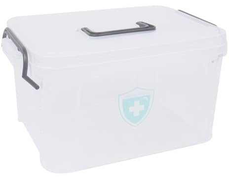 Gzsekken Medicine Storage Box with Handle - 2 Layer Clear BPA Free Medicine Box Clip Locked First Aid Organiser for Home, Outdoor
