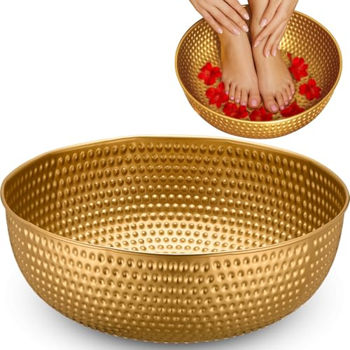 Pickmesh 2 Pcs 14 Inch Gold Hammered Bowls for Wedding Washing Foot Large Metal Decorative Serving Bowls Round Hammered Metal Bowl for Foot Washing Ceremony, Religious Ceremonies