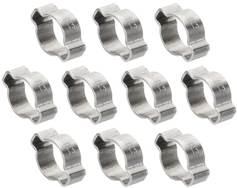 PATIKIL 10 Pcs 11-13mm Collier de Serrage à Double Oreille, Anneaux de Sertissage de Clip Torique en Acier Inoxydable 304 pour Connexions de Raccords Tubes Essence Carburant, Ton Argenté