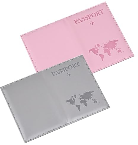 TYXHXTF 2 Stück Reisepasshülle, Kofferanhänger, Passport Holder für Damen Herren, Reisepass Schutzhülle für Bankkarten, Kreditkarten, Pässe Reisedokumente Wallet Organiser (Rosa + Grau)
