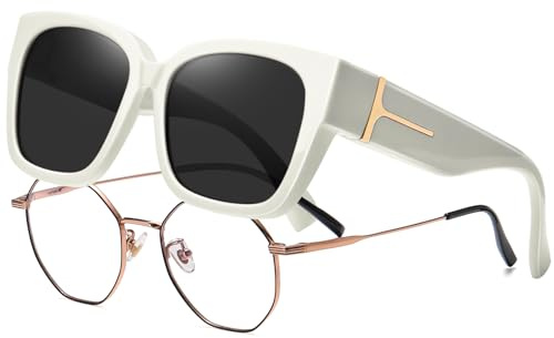 KANASTAL Gafas de Sol Superpuestas Polarizadas Mujer Hombre Blancas Negras