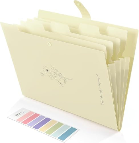 SKYDUE Document Organiser, A4 Expanding File Folder, Colored Plastic Folders,Sturdy and Protective File Storage to Organise Paperwork, Receipts, Invoices, Bills, Documents(Apricot)