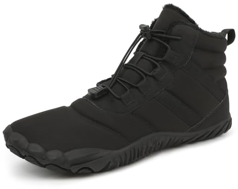 FlexEase Barefoot Chaussures Hiver Homme Femme Minimalistes Chaude Fourrées Barefoot Bottine Impermeable Grand Froid Neige Boot Confortable Chaussures Montantes de Randonnée Matt Black 43 EU