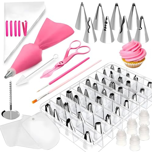 Set di sac à poche e beccucci per la decorazione di torte, con 24 beccucci numerati, sacchetti da pasticceria per decorare biscotti, cupcake, torte, set di punte per decorare torte (83 set)