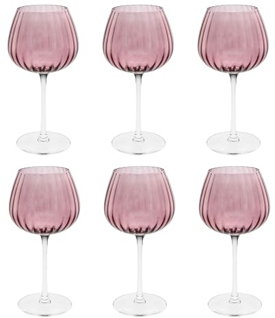 Rose & Tulipani Prismia Calici Universali Set 6 Pezzi 460ml Rosa Vetro Soffiato e Pasta