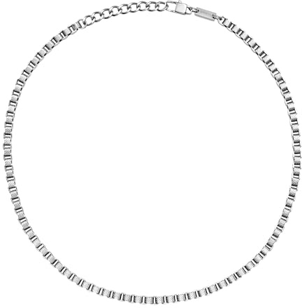 Breil, Collezione Cubic, Collana da Uomo in Acciaio, Catena Squadrata con Finish Lucido e Texture Diagonale, Chiusura a Moschettone, Lunghezza Regolabile
