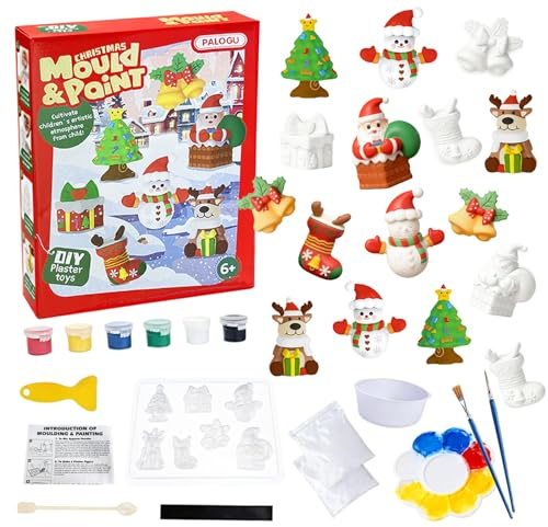Ekukeon Moulage Platre Enfant de Noël, Figurines en Plâtre à Mouler et à Peindre, Plâtre et Peinture, avec Bande Magnétique, Cadeau de Bricolage Créatifs