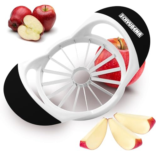 SCHVUBENR 16-Blade Apple Slicer and Corer - 4.72 Inch Sharp Stainless Steel Apple Cutter - Professional Apple Divider Tool for Quick Slices - Easy to Use & Clean - Slice Fruits with Ease - Black