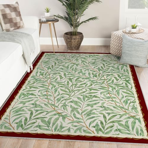 Via Vela Tappeti lavabili con motivo a foglia di salice 80x150cm Naturalismo bordo Claret Piante estetiche classico antiscivolo per interni soggiorno Sala da pranzo Ingresso neutri